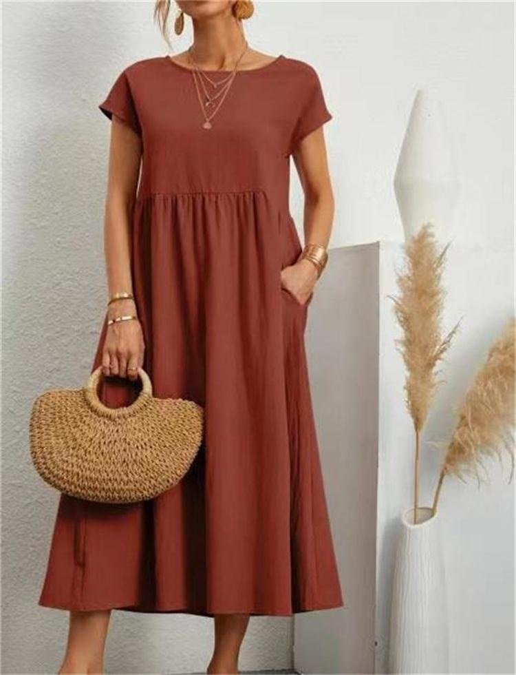Relaxed Fit Women's Maxi Dress with Short Sleeves