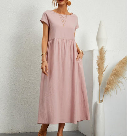 Relaxed Fit Women's Maxi Dress with Short Sleeves