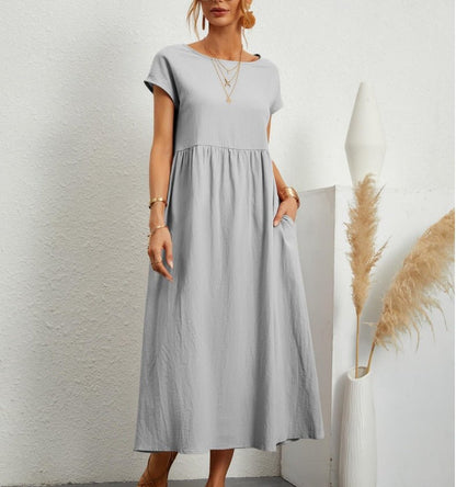 Relaxed Fit Women's Maxi Dress with Short Sleeves