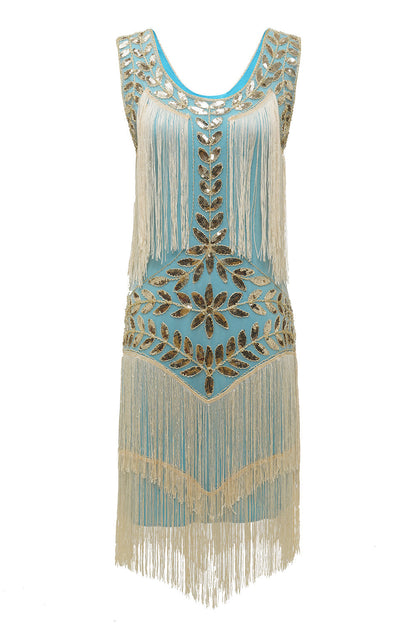 Glamorous Charleston dress from the 1920s - Amelia-Blue Apricot-S-Nora Luxe