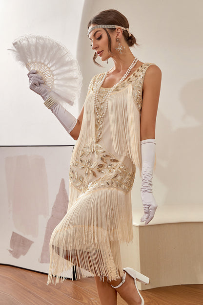 Glamorous Charleston dress from the 1920s - Amelia-Champagne-S-Nora Luxe