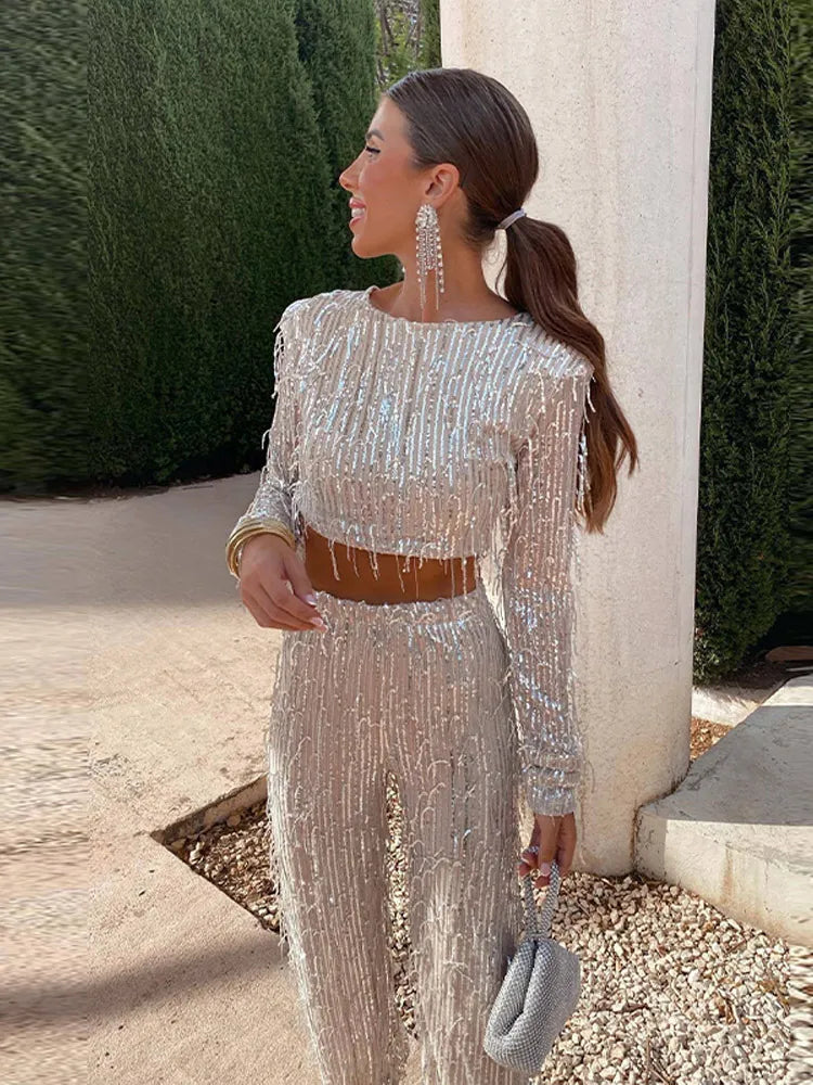Sparkly Glitter Two Piece Outfit for Women - Pexav