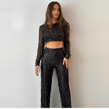 Glamorous Sequin Two-Piece for Women – Celina-Black-S-Nora Luxe