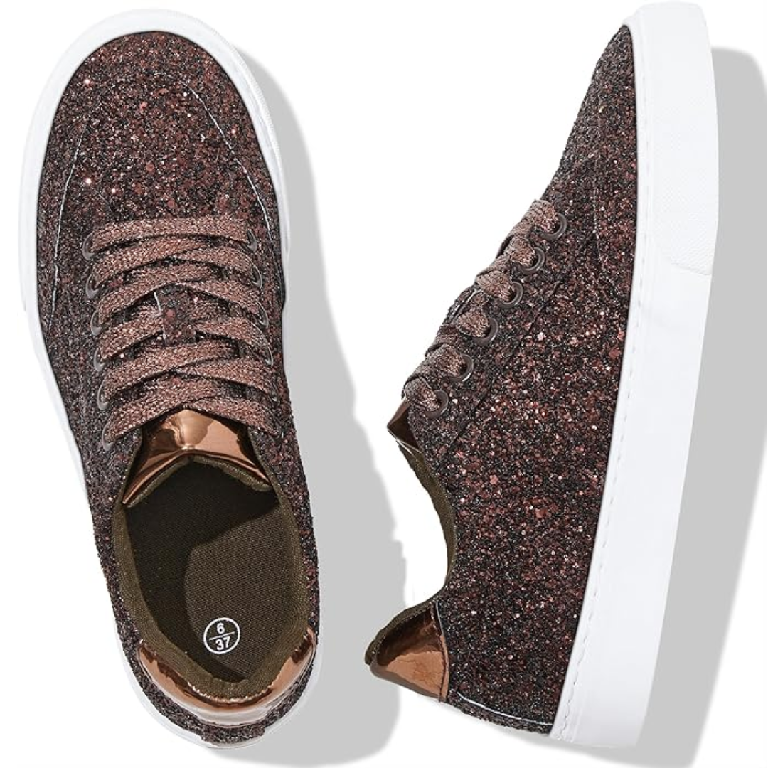 Glitter Sparkly Lace-up Sneakers - Anna-Gold-3.0-Nora Luxe