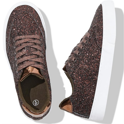 Glitter Sparkly Lace-up Sneakers - Anna-Gold-3.0-Nora Luxe