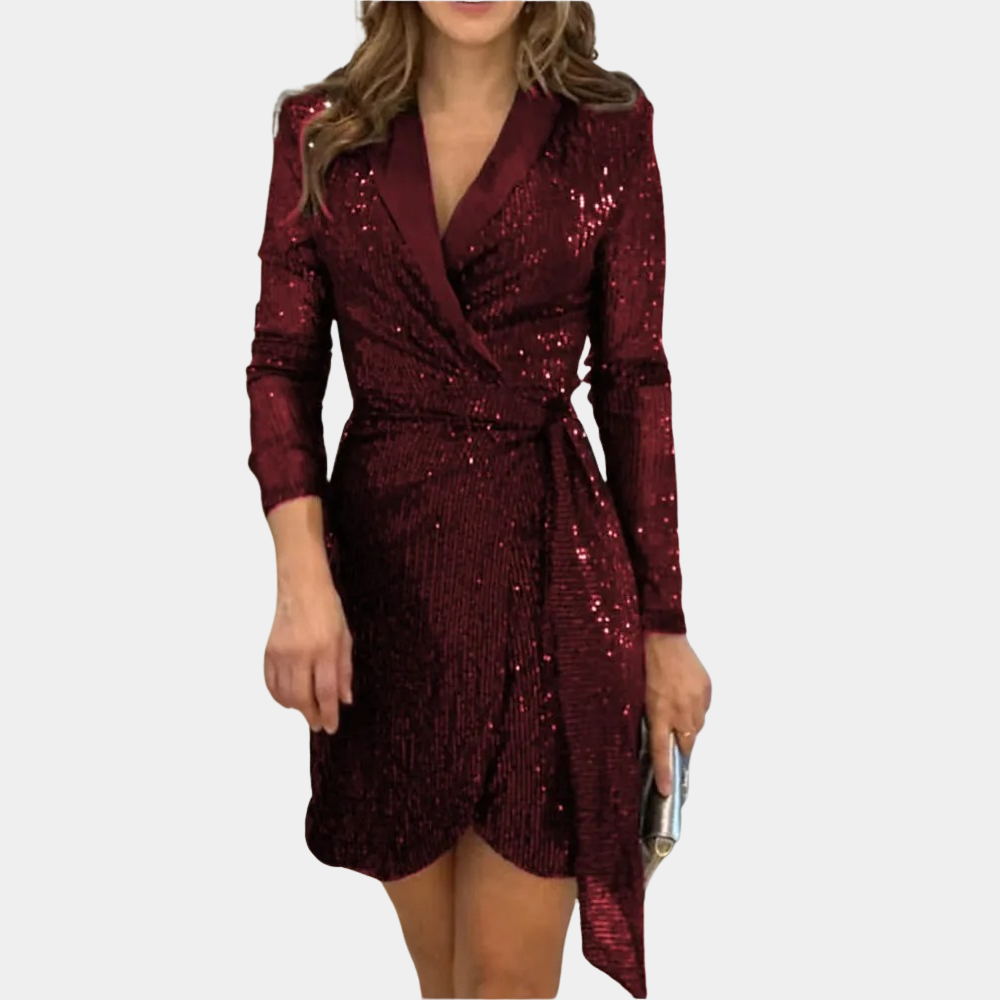 Glamorous V Neck Long Sleeve Sequin Dress - Nocini