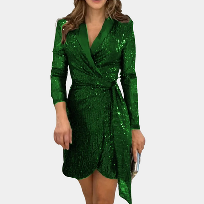 Glamorous V Neck Long Sleeve Sequin Dress