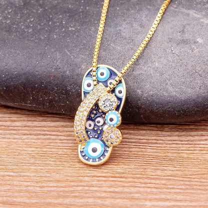 Shiny Chain Necklace with Flip Flop and Protection Charm - Pexav