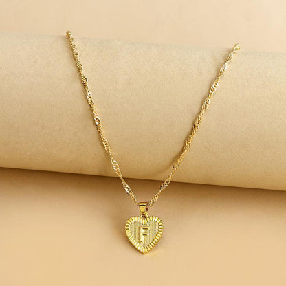 Gold Initial Heart Pendant Necklace - Amara-F-Nora Luxe