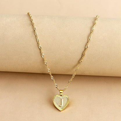 Gold Initial Heart Pendant Necklace - Amara-J-Nora Luxe