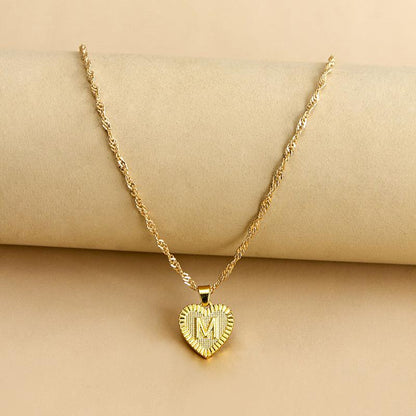 Gold Initial Heart Pendant Necklace - Amara-M-Nora Luxe