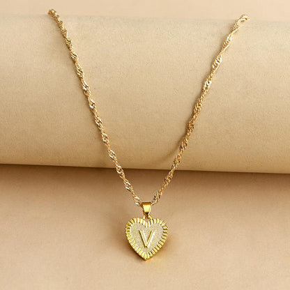 Gold Initial Heart Pendant Necklace - Amara-V-Nora Luxe
