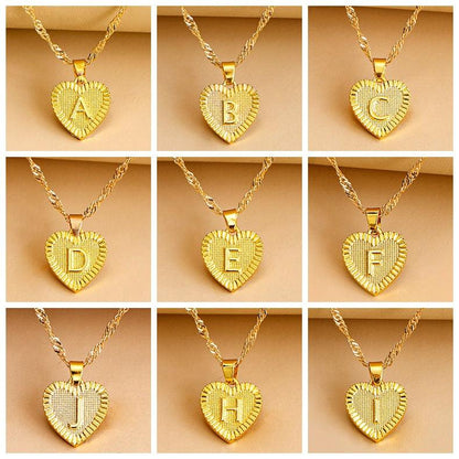 Gold Initial Heart Pendant Necklace - Amara-W-Nora Luxe