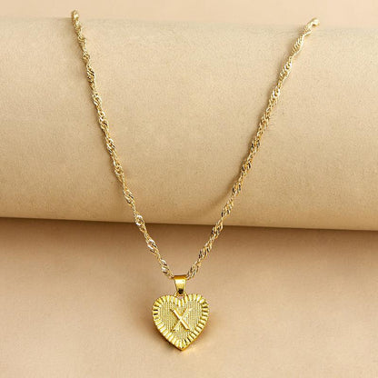 Gold Initial Heart Pendant Necklace - Amara-X-Nora Luxe