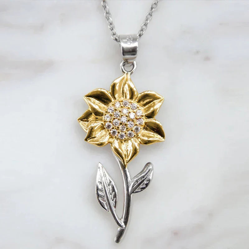 Silver Women's Necklace with Yellow Flower Pendant - Pexav