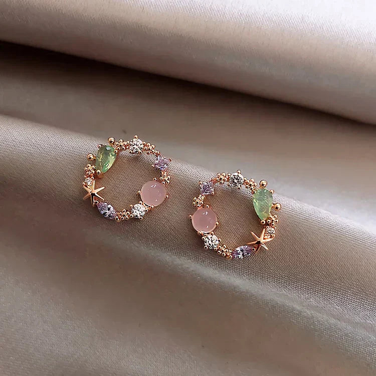 Sparkling Floral Stud Earrings with Zirconia - Pexav