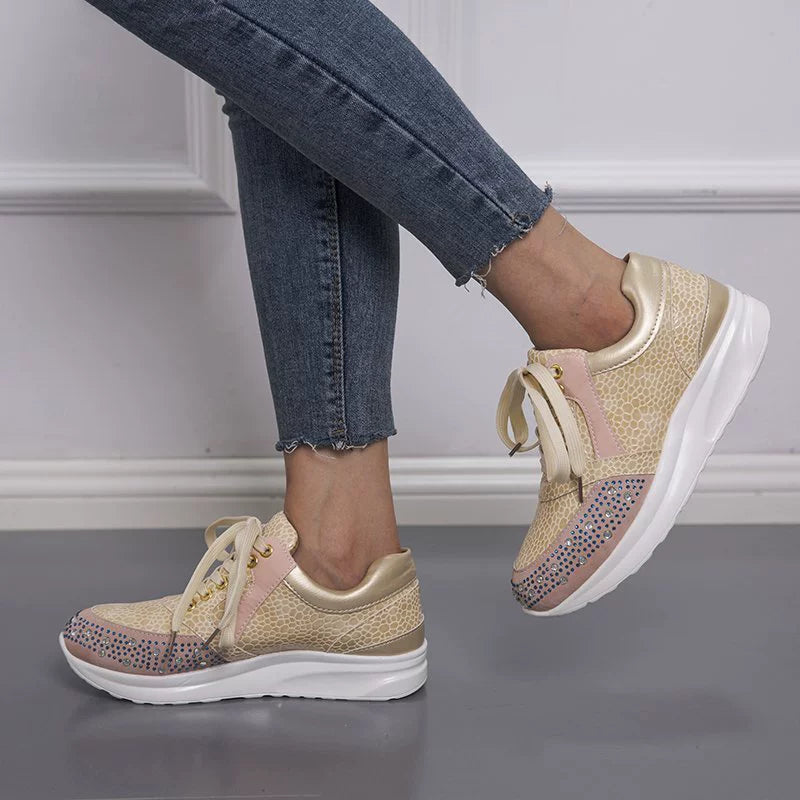 Trendy Women's Sneakers with Chunky Snakeskin Sole - Nocini