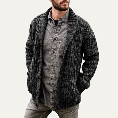 Thick Knit Crew Neck Men's Cardigan Sweater