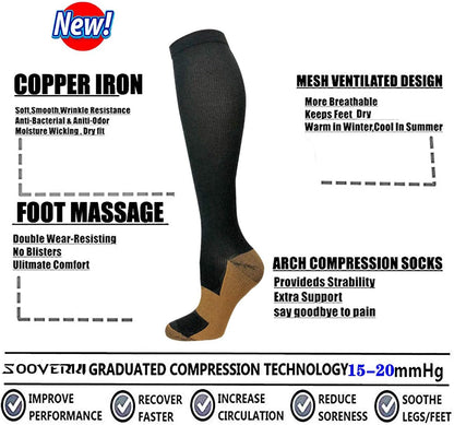 Gradual Compression Copper Socks 15-20mmHg (8 Pairs) - StepRelief-Black 1-S-M-Nora Luxe
