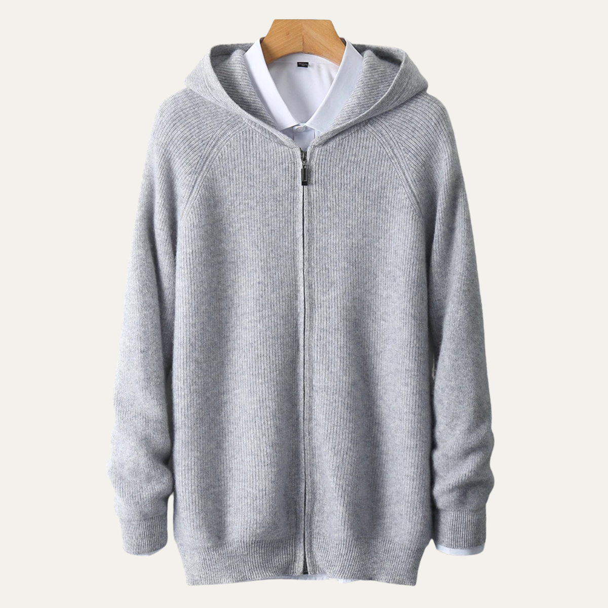 Warm Merino Wool Hooded Zip Up Sweater