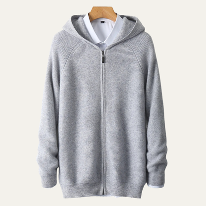 Warm Merino Wool Hooded Zip Up Sweater