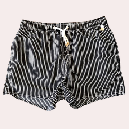 Navy Blue Striped Beach Swim Shorts for Men - Olytrend