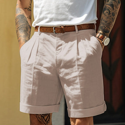 Classic Fit Mens Linen Blend Pleated Shorts