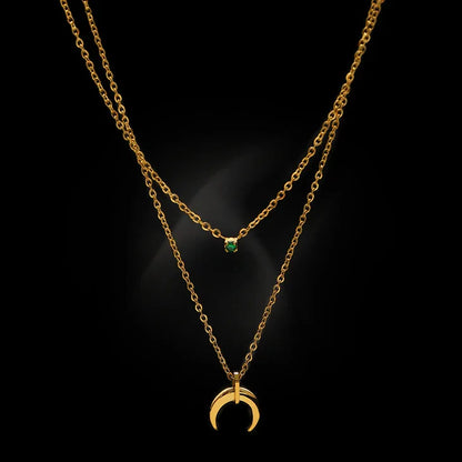 Sparkling Silver Double Crescent Moon Pendant - Pexav