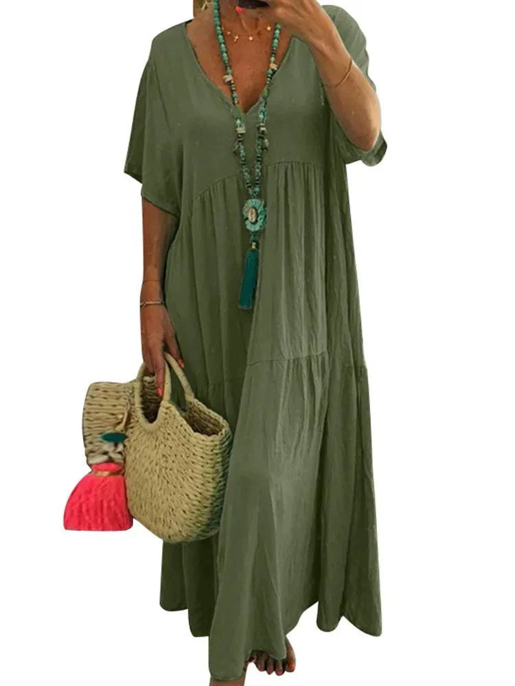Casual V-Neck Flowy Maxi Dress for Women - Nocini