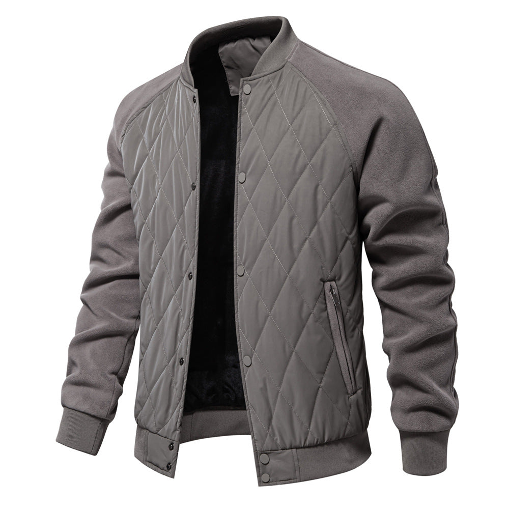 Warm Padded Bomber Jacket with Ribbed Collar
