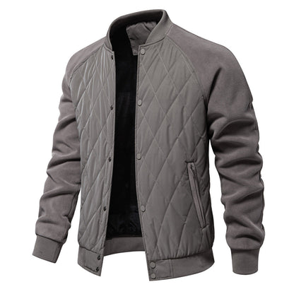 Warm Padded Bomber Jacket with Ribbed Collar