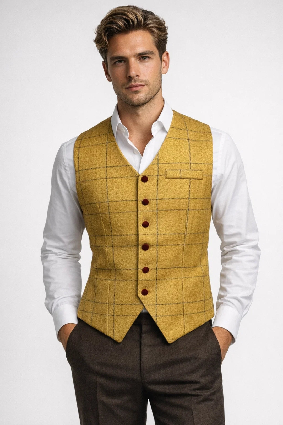 Classic Plaid Men's Button Vest - Olytrend