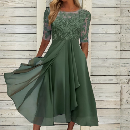 Elegant Long Dress with Delicate Lace - Olytrend