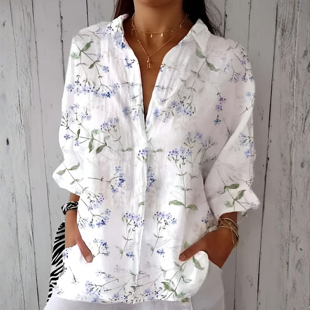 Curvy Fit Printed Long Sleeve Blouse - Olytrend