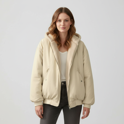 Ladies' Fleece Hooded Bomber Coat - Olytrend