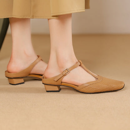 Image of Hailey | Women's T-Strap Block Heel Mules