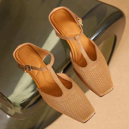 Image of Hailey | Women's T-Strap Block Heel Mules