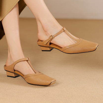 Image of Hailey | Women's T-Strap Block Heel Mules