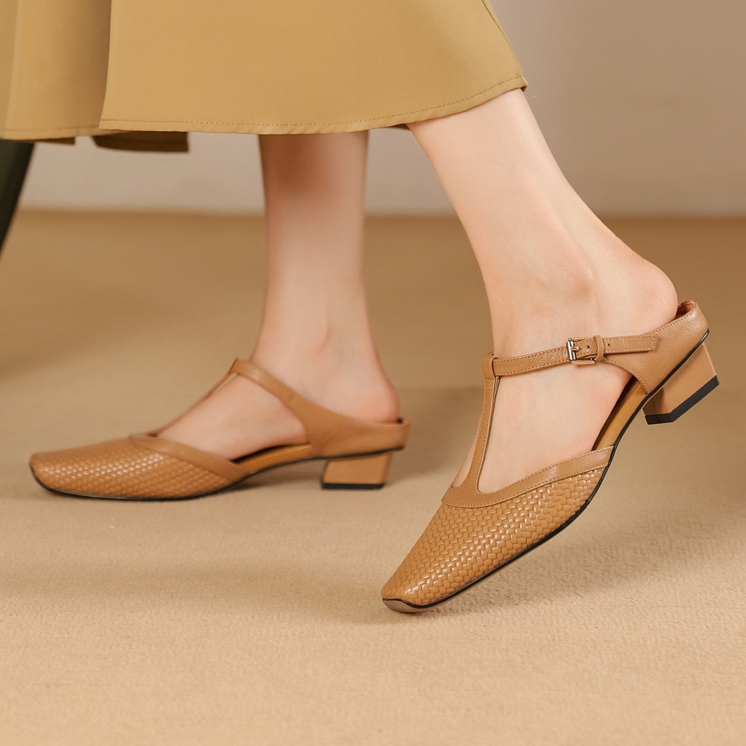 Image of Hailey | Women's T-Strap Block Heel Mules