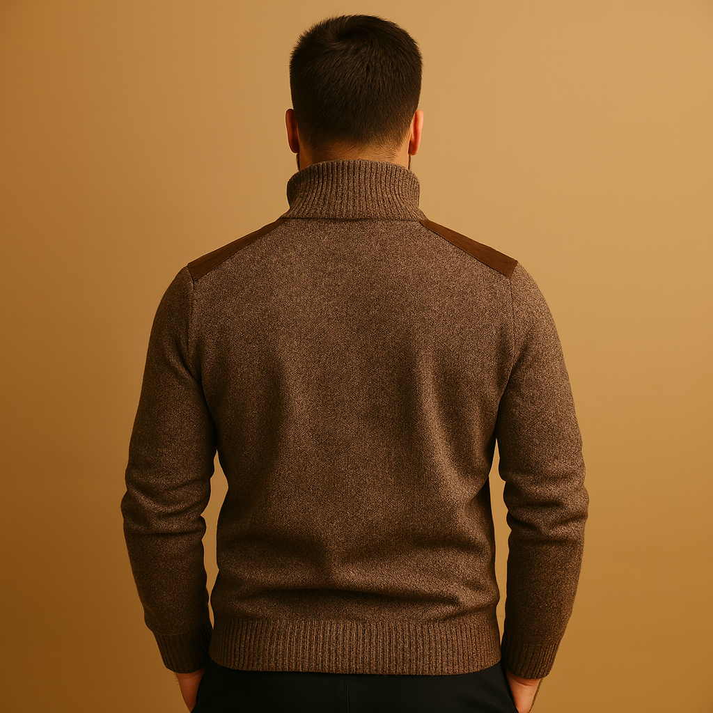 Men’s half-zip pullover sweater with an adjustable collar and chest pocket, ideal for work, leisure, and everyday wear in autumn and winter.