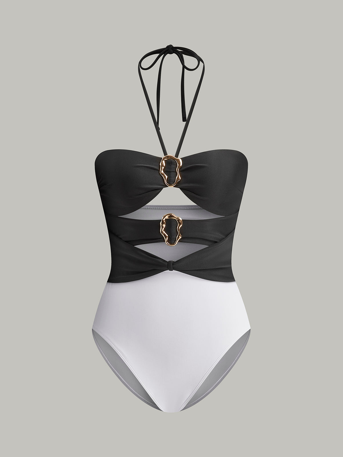 Sleek Cut Out Metal Bikini One Piece Swimsuit - Pexav