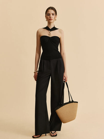 Sleeveless Chain Trim Fitted Knit Top