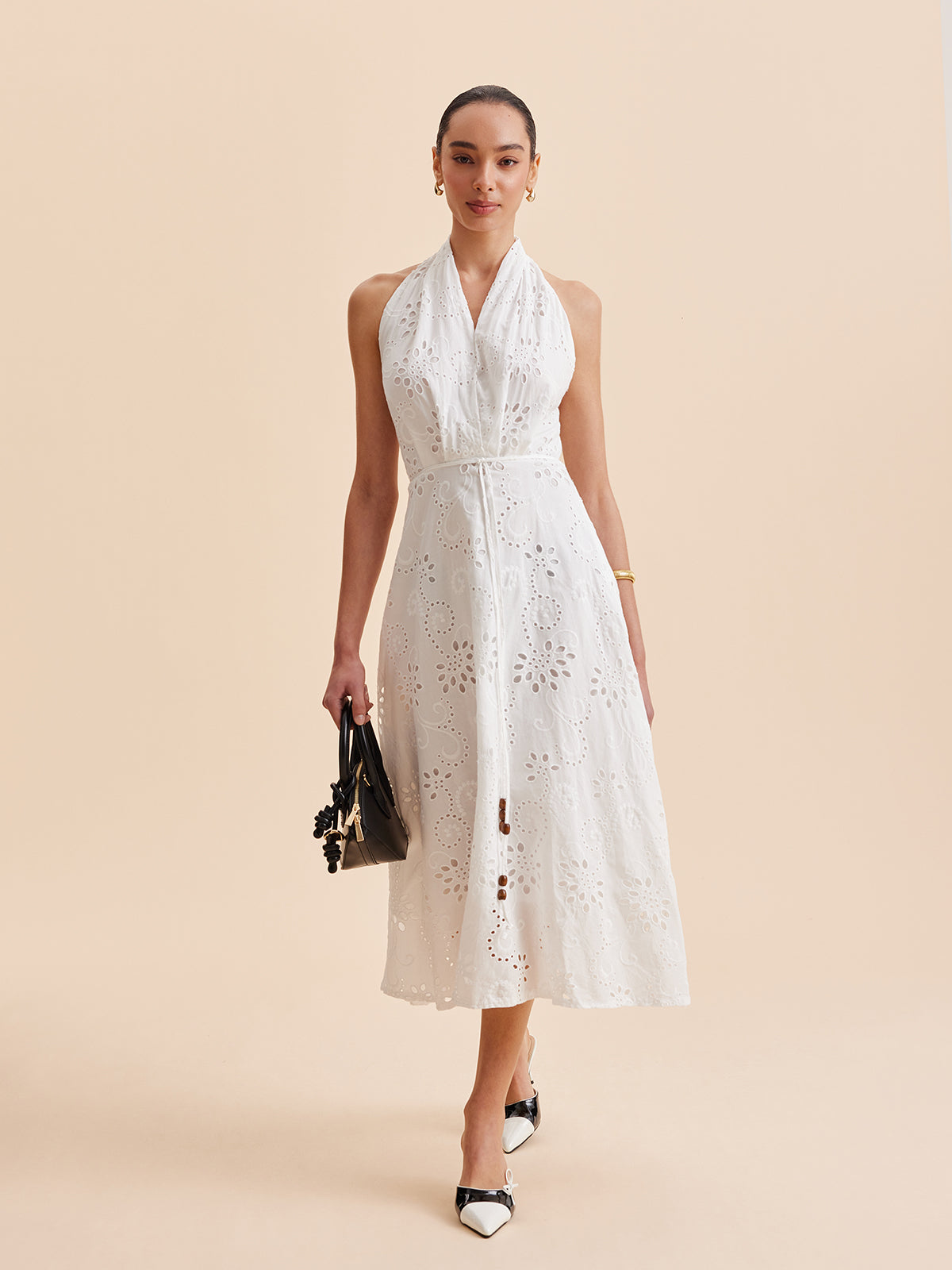 Floral Waist Belted Mid Length Summer Dress