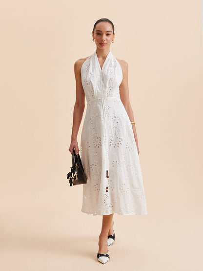 Floral Waist Belted Mid Length Summer Dress