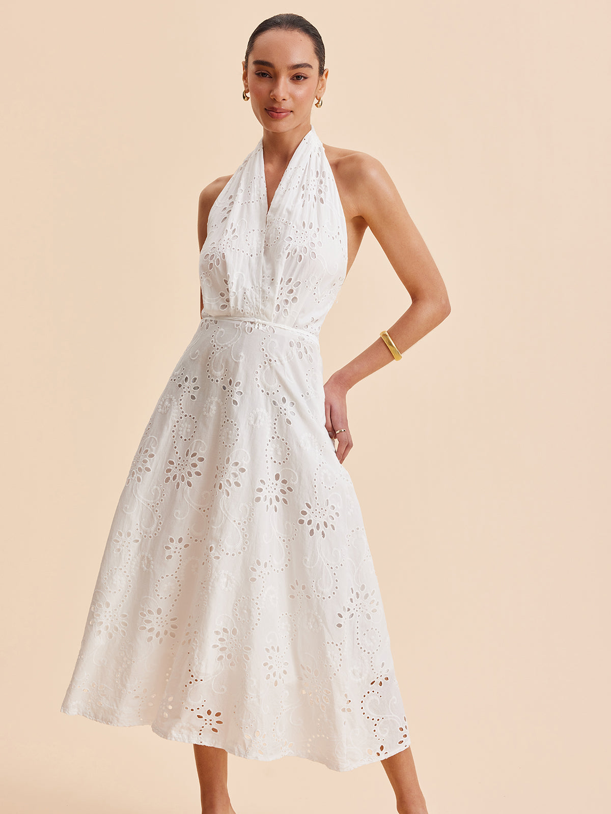 Floral Waist Belted Mid Length Summer Dress