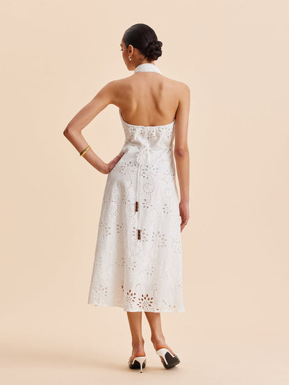 Floral Waist Belted Mid Length Summer Dress