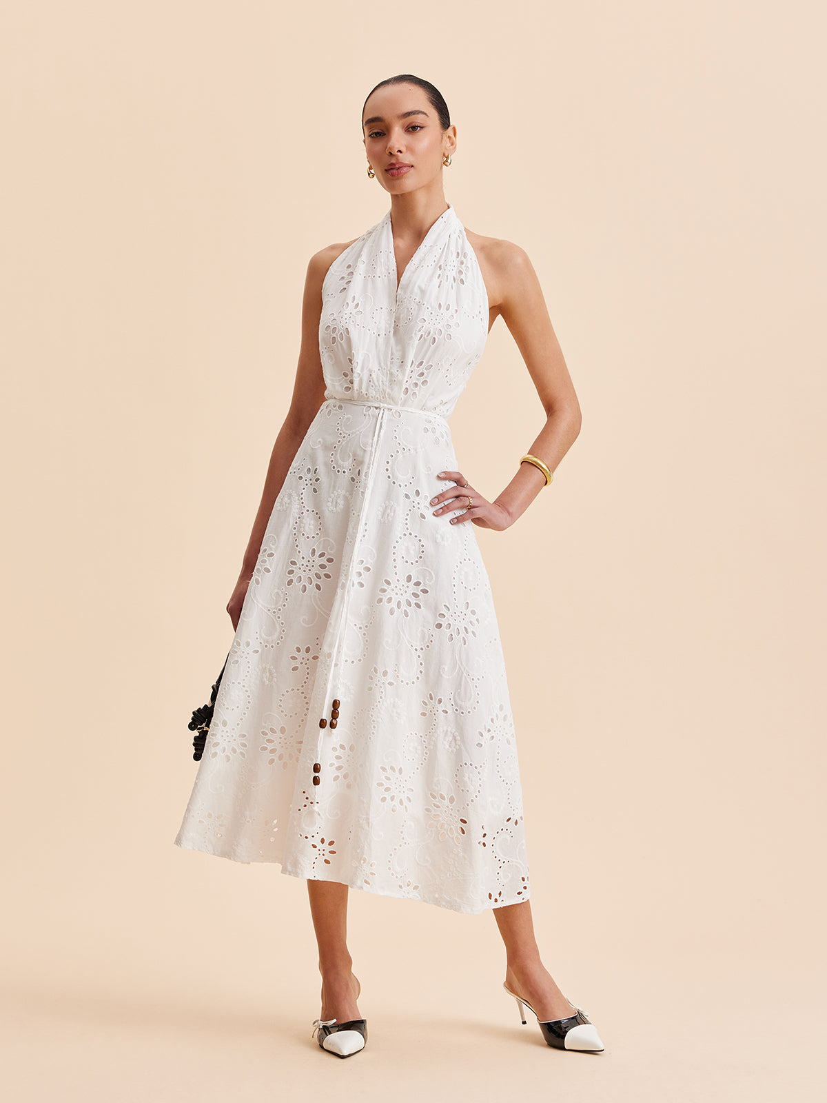 Floral Waist Belted Mid Length Summer Dress - Pexav