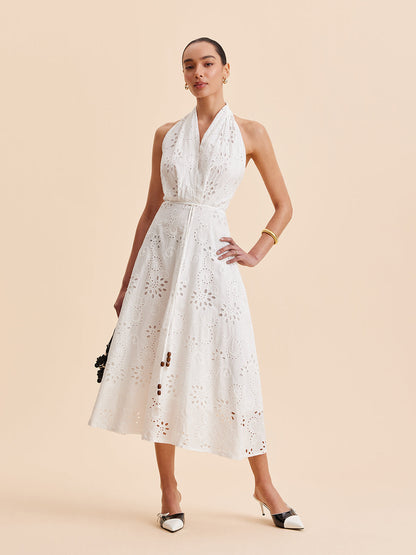 Floral Waist Belted Mid Length Summer Dress - Pexav