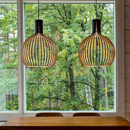Handmade Wooden Pendant Lamp - RustikAura-Black exterior & wooden interior-9.06 inches-Nora Luxe