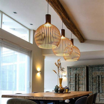 Rustic Wood Hanging Light Fixture - Pexav